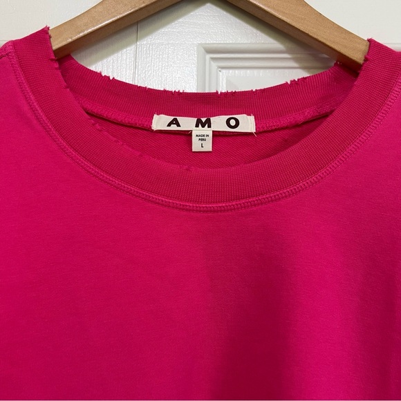 AMO 90’s Sweatshirt Cropped Boxy Light Distressing Luminous Pink Large - Picture 4 of 12